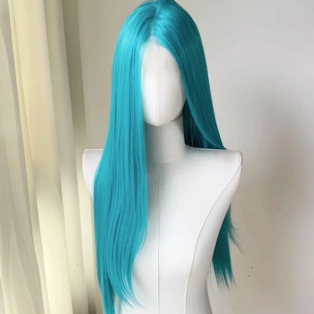 Hellrosa Perücke für Frauen, 13 x 4 Lace-Front-Perücke, 66 cm lange, gerade synthetische Perücken, weiche, natürliche, hitzebeständige Faser, Cosplay-Perücke – Detail 8
