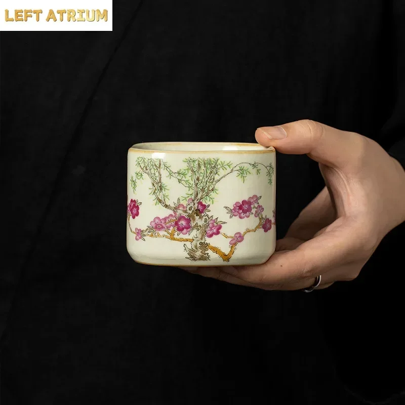120ml Swallow Ru Kiln Master Cup Household Square Tea Cup Handmade Tea Bowl Smelling Cup Teaset Supplies Teaware Kungfu Tea Set