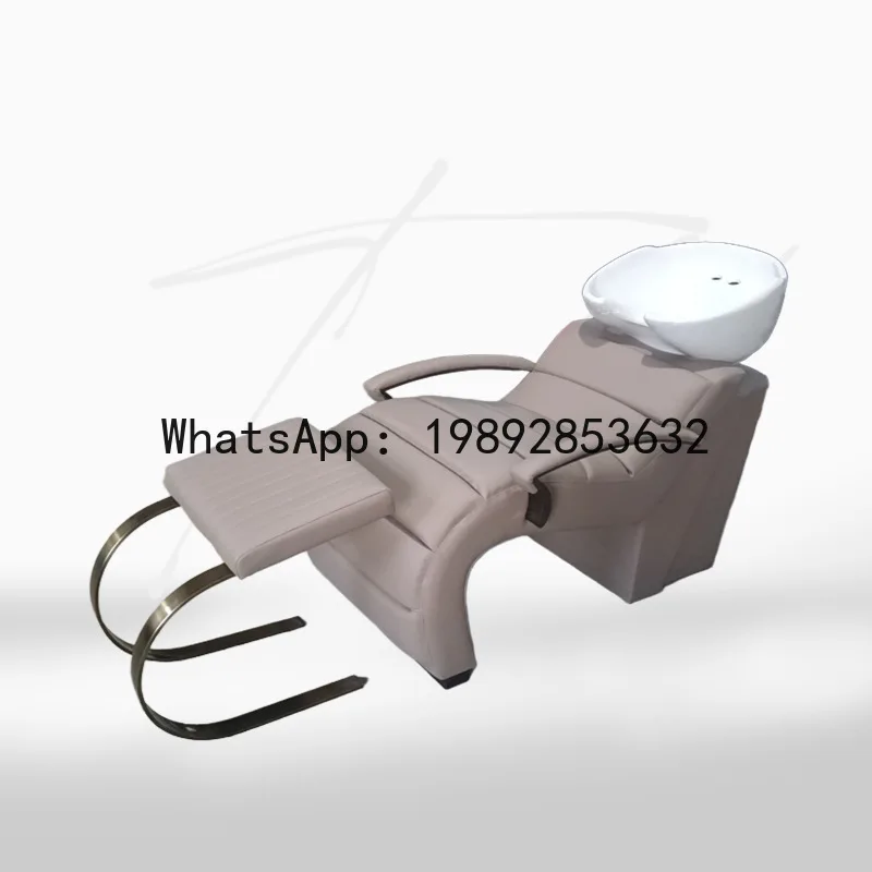 CZ High-End Barber Shop Special Semi-Reclining Hair Washing Bed Ceramic Basin Sitting Hair Salon Shampoo Bed
