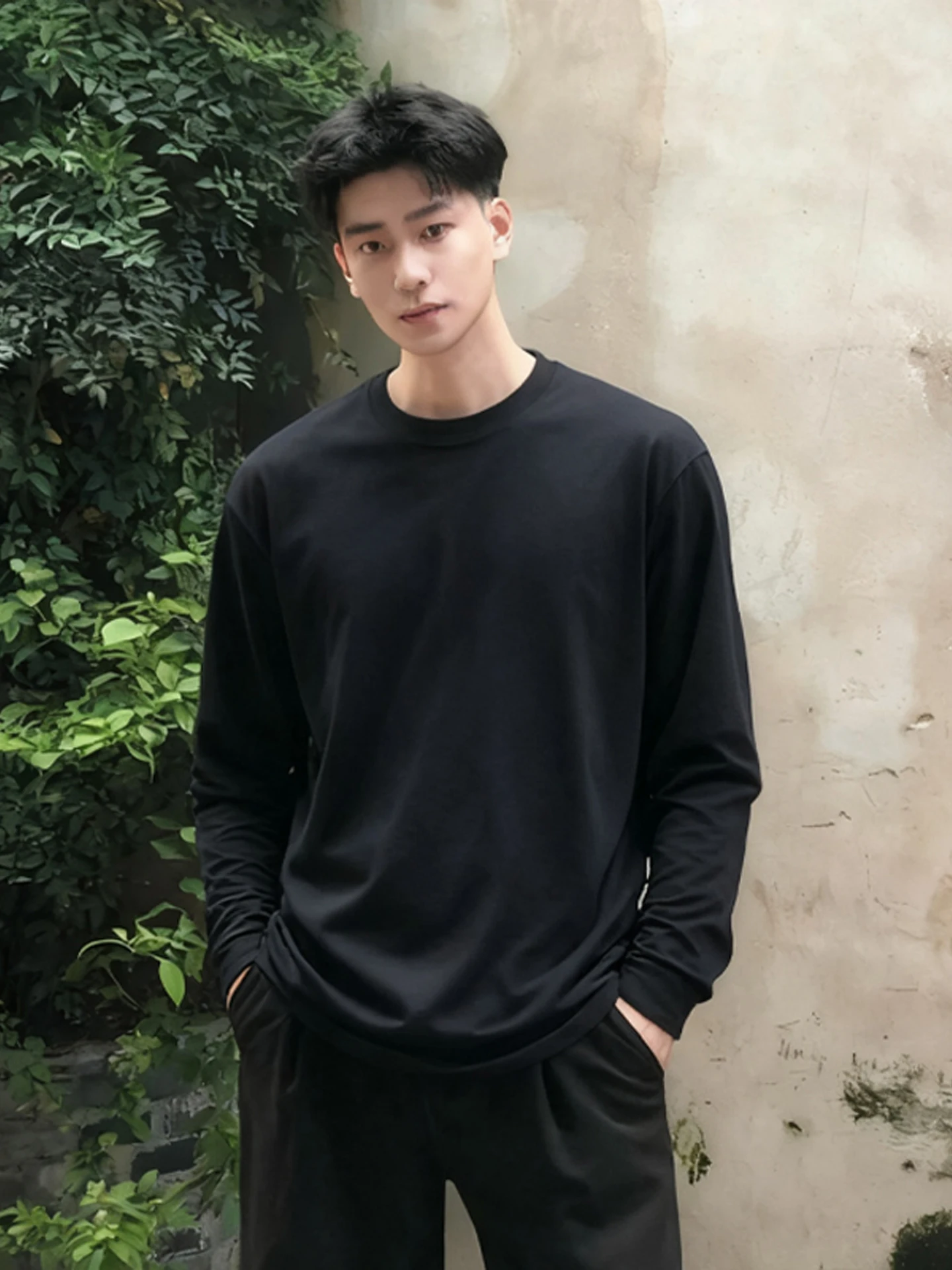 

American Style Long Sleeve round Neck Cotton Base Shirt Men's Autumn Winter Inner Wear T-Shirt Cleanfit Shoulder Sweatshirt