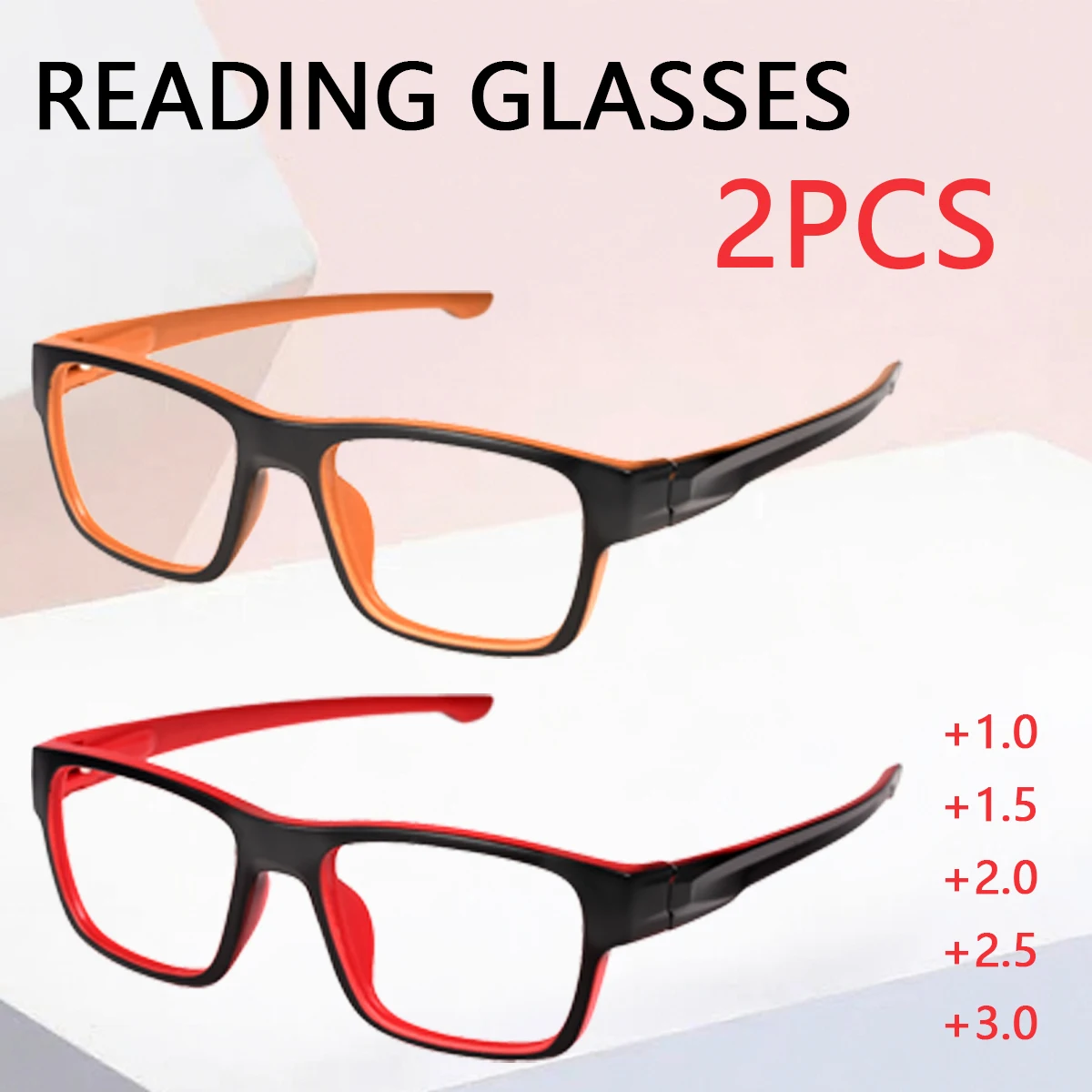 

2pcs Reading Glasses Men Women Sports Anti-blue Light Reading Eyewear Orange Red Presbyopia Eyeglasses +100 to+300 glasses