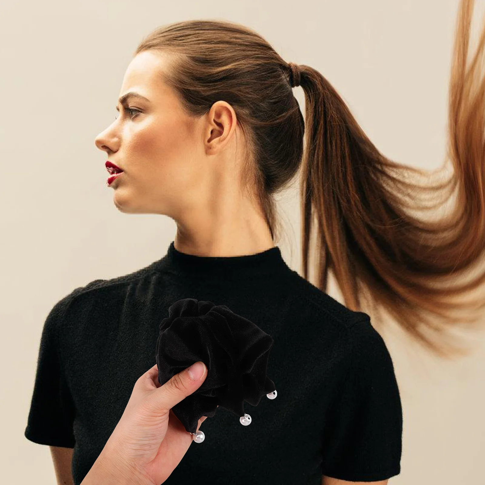 Scrunchies جامبو كبير جدًا للنساء السميكة الناعمة المربعة واللؤلؤ وربطة شعر وإكسسوارات المعصم وشاح كوري مطابق