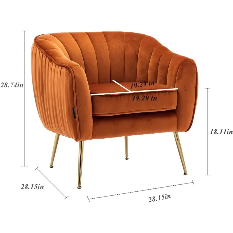 Velvet ModernTub Barrel Arm Chair Upholstered Tufted with Golden Legs Accent Club Chair for Living Reading Room Bedroom,Orange