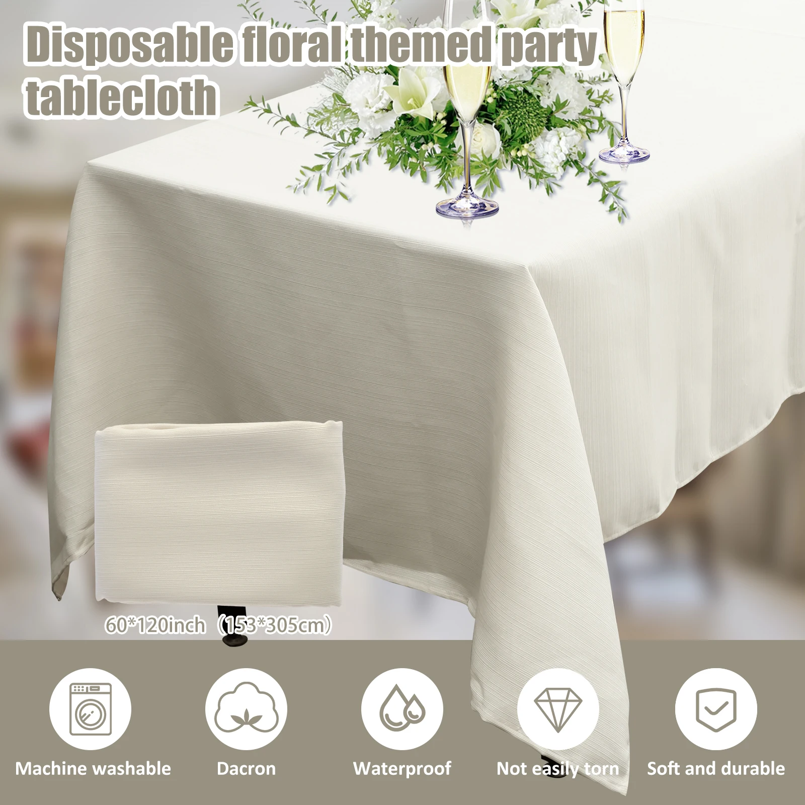 Home Tablecloth Rectangular 60 x 120 Inch Waterproof Polyester Tablecloth For Home Catering Hotel Wedding Party Decoration