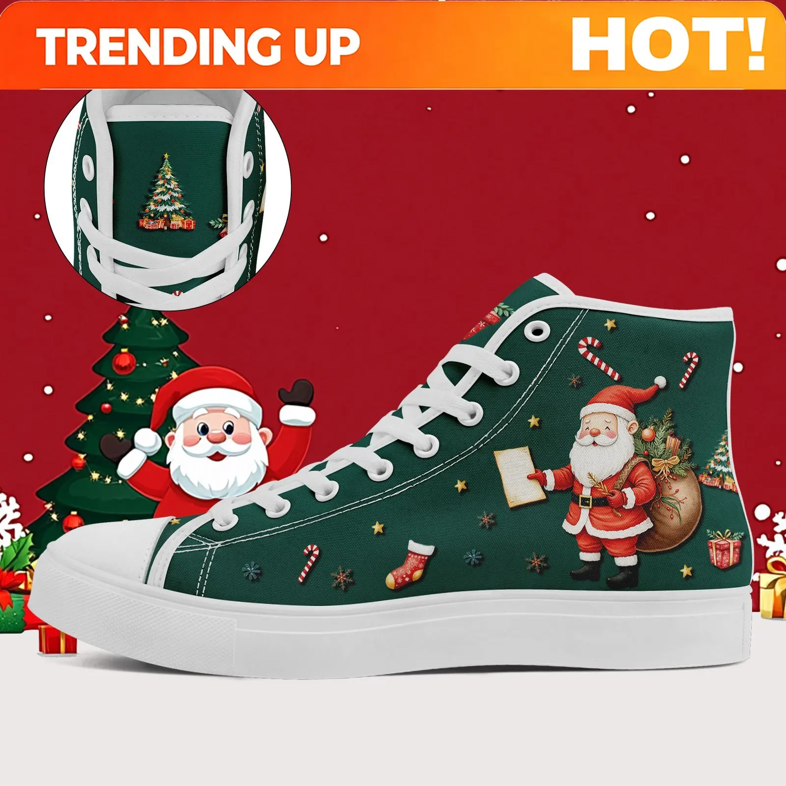 Customization Merry Christmas High-Top Sneakers For Men, Christmas Santa Sleigh Graphic Winter Style Plus Size Casual Shoes,
