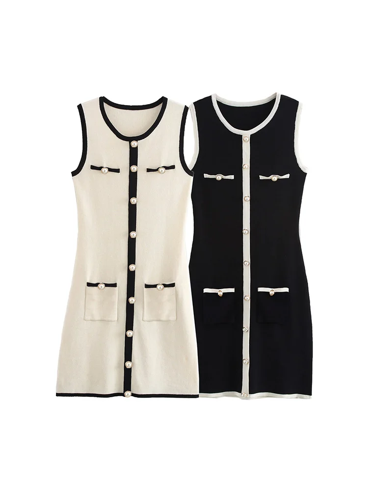 European and American style women's clothing new 2024 fashion round neck sleeveless small Chanel style knitted vest dress