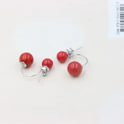 ZFSILVER 100% 925 Sterling Silver Fashion Trendy Red Shell Pearl Double Ball Earrings For Women Charm Jewelry Elegant Party Gift