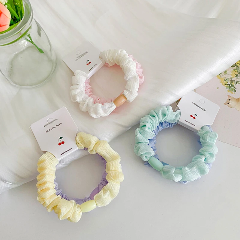 2Pcs Women Elastic Hair Bands Rubber Band Hair Ties for Girls Children Colorful Nylon Scrunchies Headband Kids Hair Accessories