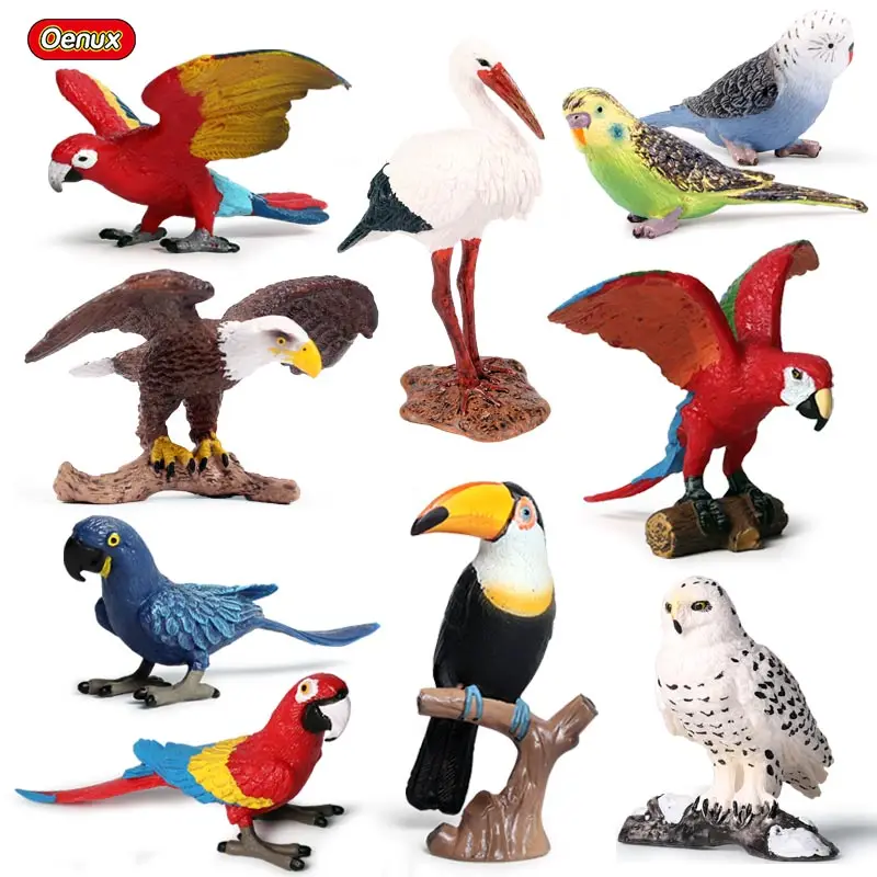 Oenux Original Wild Bird Animals Paradise Flamingos Macaw Sea Gull Pelican Owl Toucan Figurines PVC Action Figure Miniature Toy