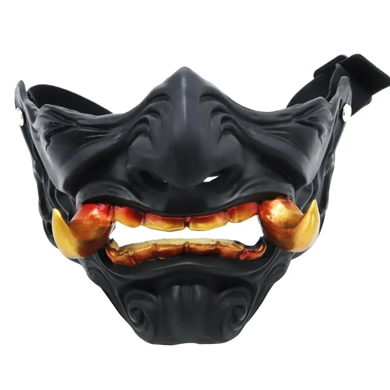 Resin Black Gold Demon Prajna Cosplay Devil Horror Ghost Mask Halloween Oni Samurai Adults Carnival Mask Costumes Props