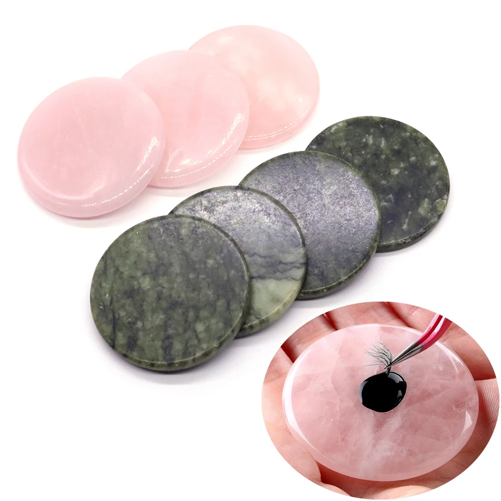 Wholesale Eyelash Glue Adhesive Pallet Grafting Gasket Round Pallet Natural Crystal Stone Rose Quartz Pad Holder Makeup Tools