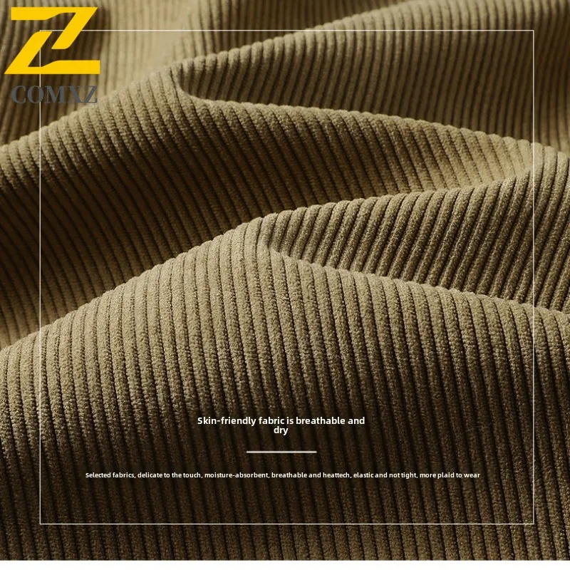 Men Corduroy Jacke Simple Style Versatile Skin Friendly Comfortable Windproof Jacket Business Casual Commuting Lapel Windbreaker