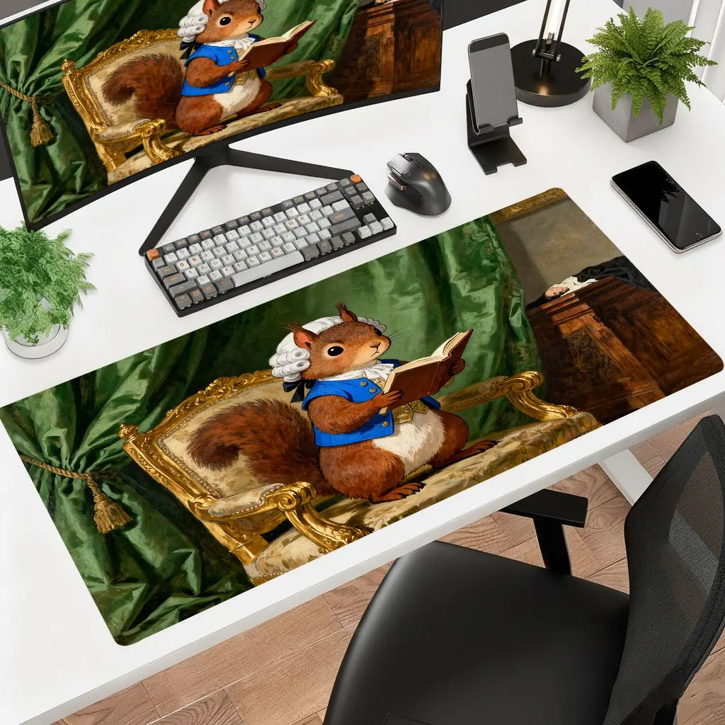 Tapis de souris en fer forgé Judge Squirrel, motif animal amusant, antidérapant, lavable, pour bureau, jeux, ordinateur portable, impression haute définition, décoration de bureau