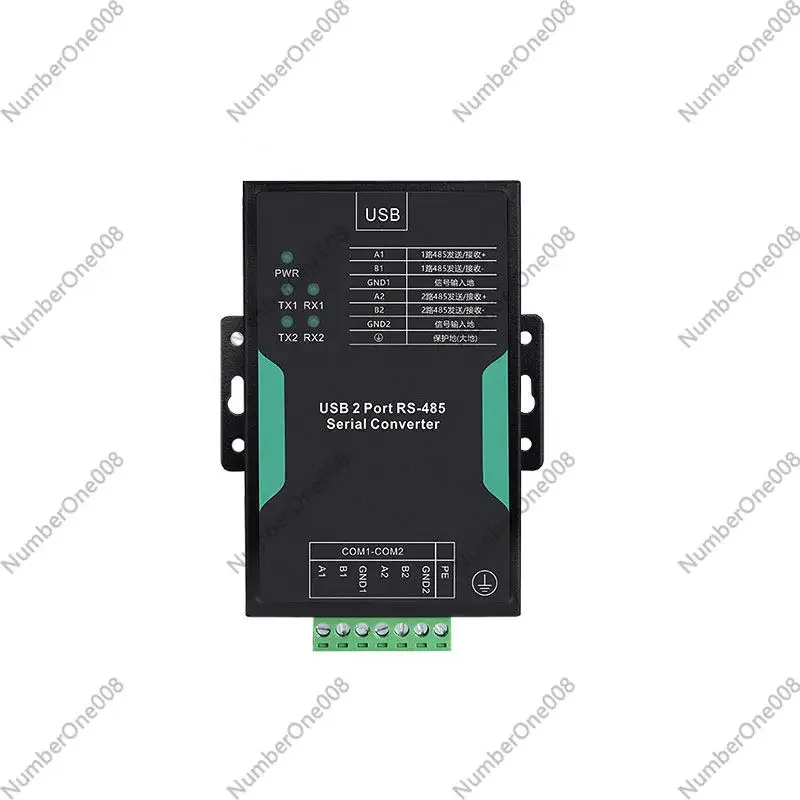 Industrial USB To RS485 Serial Converter, 2-Port Optically Isolated Bi-Directional Communication Module with Cable