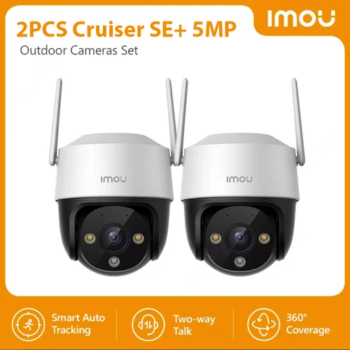 IMOU 2PCS Cruiser SE+ 5MP Set Cámara Wi-Fi Visión nocturna en color inteligente IP66 Seguridad al aire libre 360 °   Cobertura Seguimiento automático inteligente
