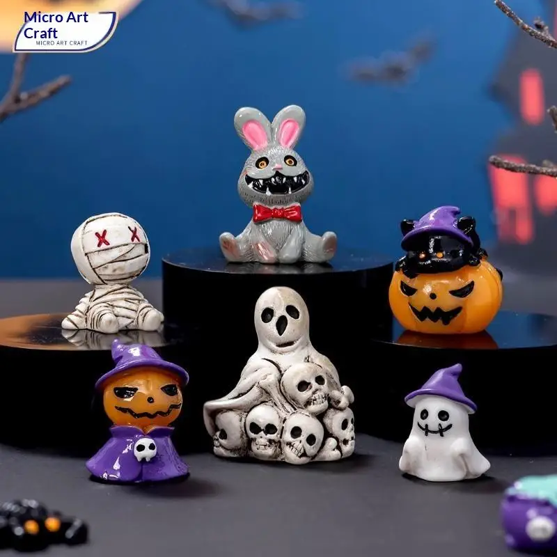 10Pcs Mini Mummy Resin Figurine Tiny Halloween Statue Retro Bandage Doll Ornament For Micro Landscape Party Decoration