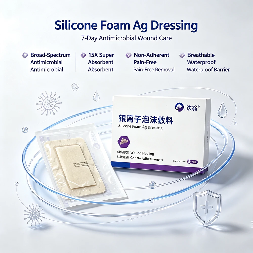 Veterinary Antimicrobial Silver Ion Foam Dressing Highly Absorbent Silver Wound Care for Infected Wounds 10x15cm
