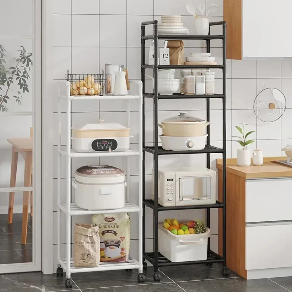 Floor Standing Kitchen Storage Rack Without Punching Holes Multi Functional Household Shelves Movable Multi-Layer Microwave Rack