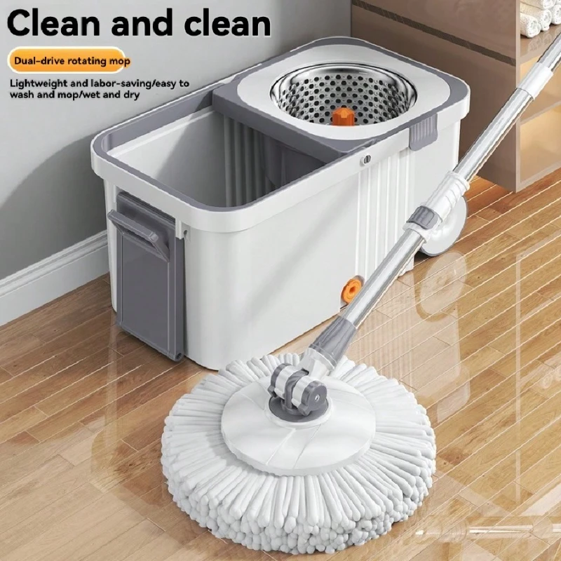360 Spin Mop and Bucket Set 4 Microfiber Heads 61 Inch Adjustable Handle for School Bathroom Floor