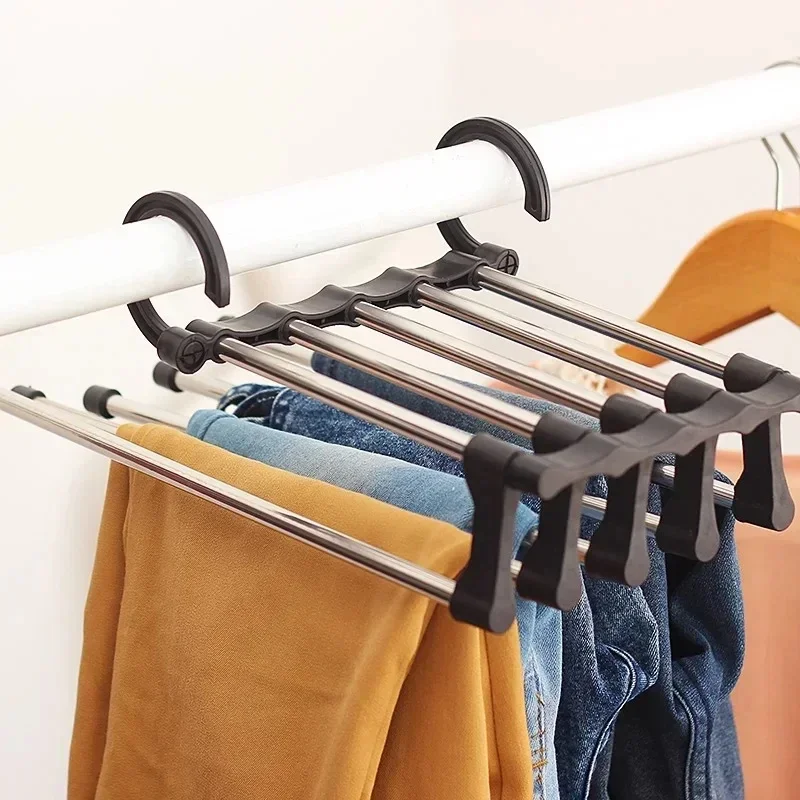 

Hanger Pants for Children 5In1 Save Space Pants Hanger Collapsible Towel Tie Hook Multi-functional Clothes Trouser Rack