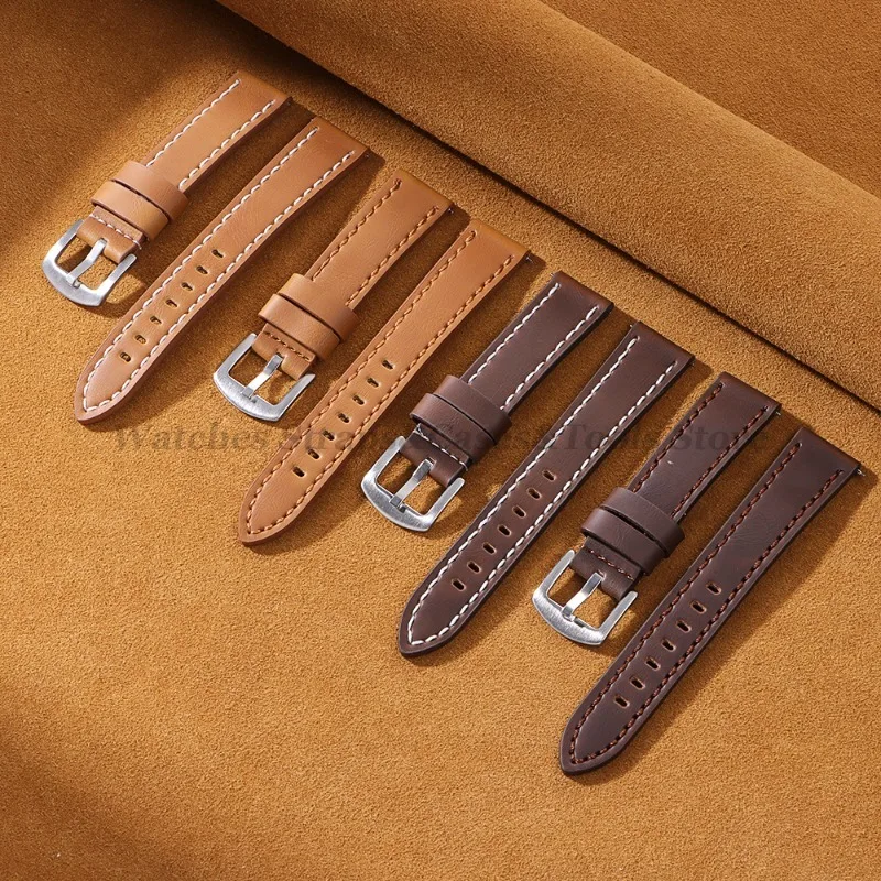 18mm 20mm 22mm 24mm Retro Leather Watchband for Huawei Watch GT 4 46mm for Omega Quick Release Dark Brown Men Universal Bracelet