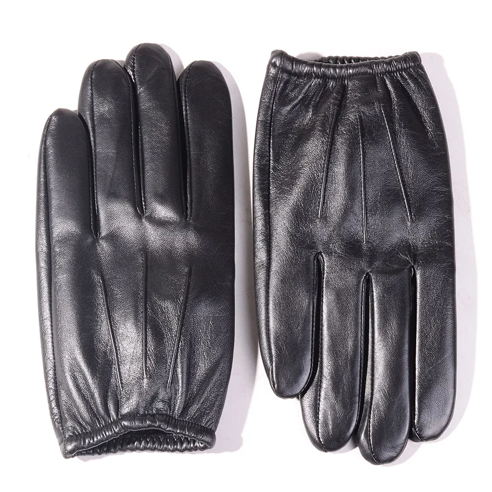 

Men's 100% Real Leather Goat Skin Thin Lining Classical Shrink Wrist Tactical Touch Screen Short Gloves