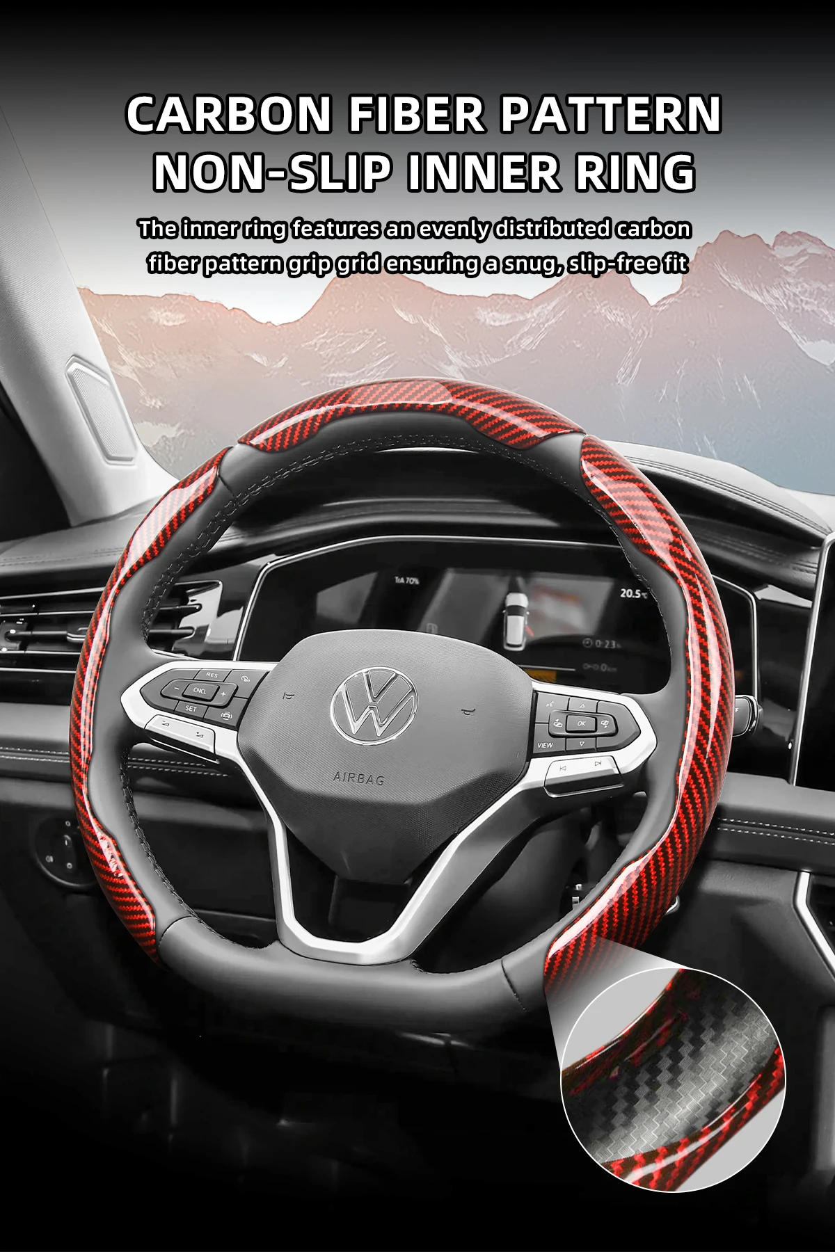Passend für Volkswagen Sportlenkrad-Abdeckung mit Carbonfaser-Textur, Snap-On-Typ, für Tiguan, Golf, T-Roc, Polo, Passat, Jetta, ID.3, ID.4, Atlas, Teramont, Taos, T-Cross, Taigo, Touran, Auto-Innenausstattung, Schutzgehäuse – Detail 9