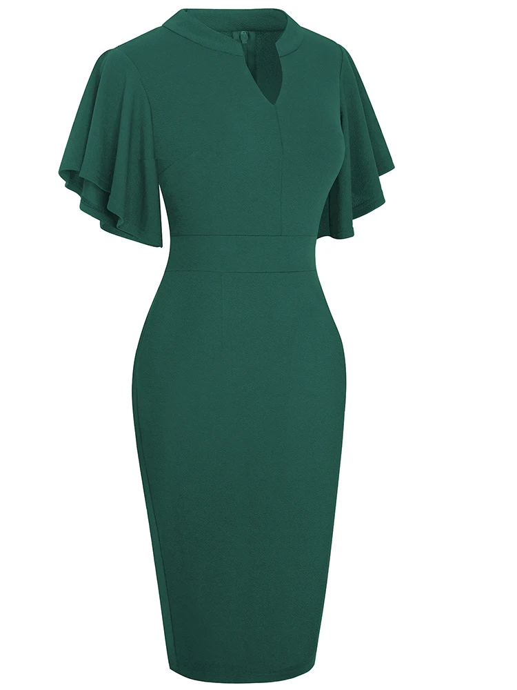 Nice-Forever Vestido Ajustado Vintage para Mujer, Traje Elegante con Volantes, Color Monocromático, Oficina, Trabajo, Fiesta, Negocios, B572