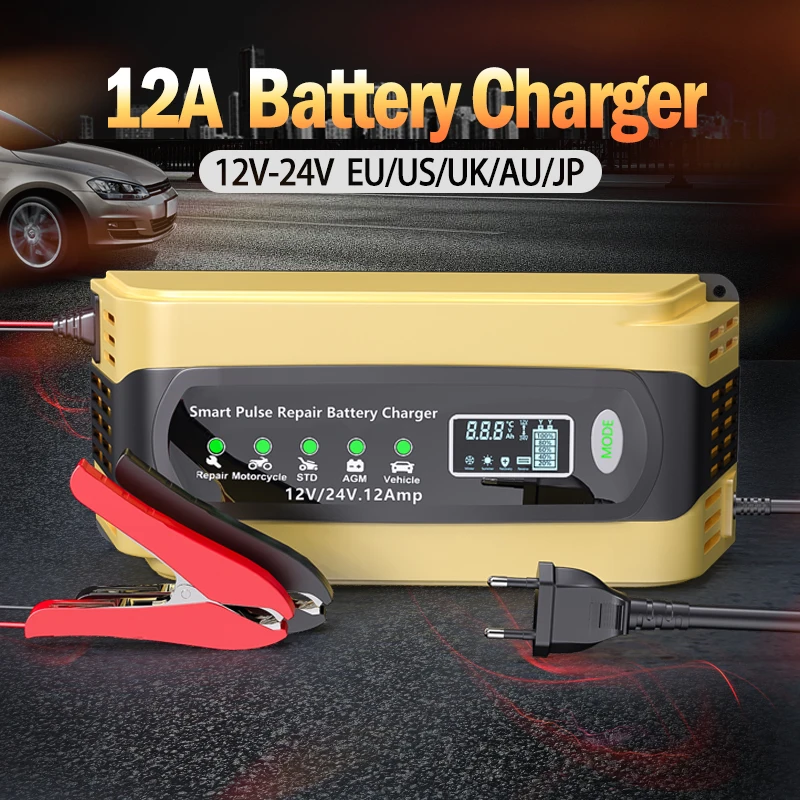 

12V/12A 24V/6A Car Battery Charger Full Automatic Smart Battery Chargers Maintainer Portable Battery Chargers for Car Motorcycle