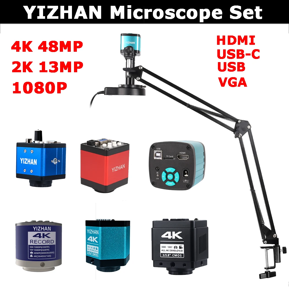 Yizhan 4K 48MP HDMI VGA USB Industrial Video Microscope For PCB Soldering 1080P HD Digital Camera 1-150X Zoom C Mount Lens 2K