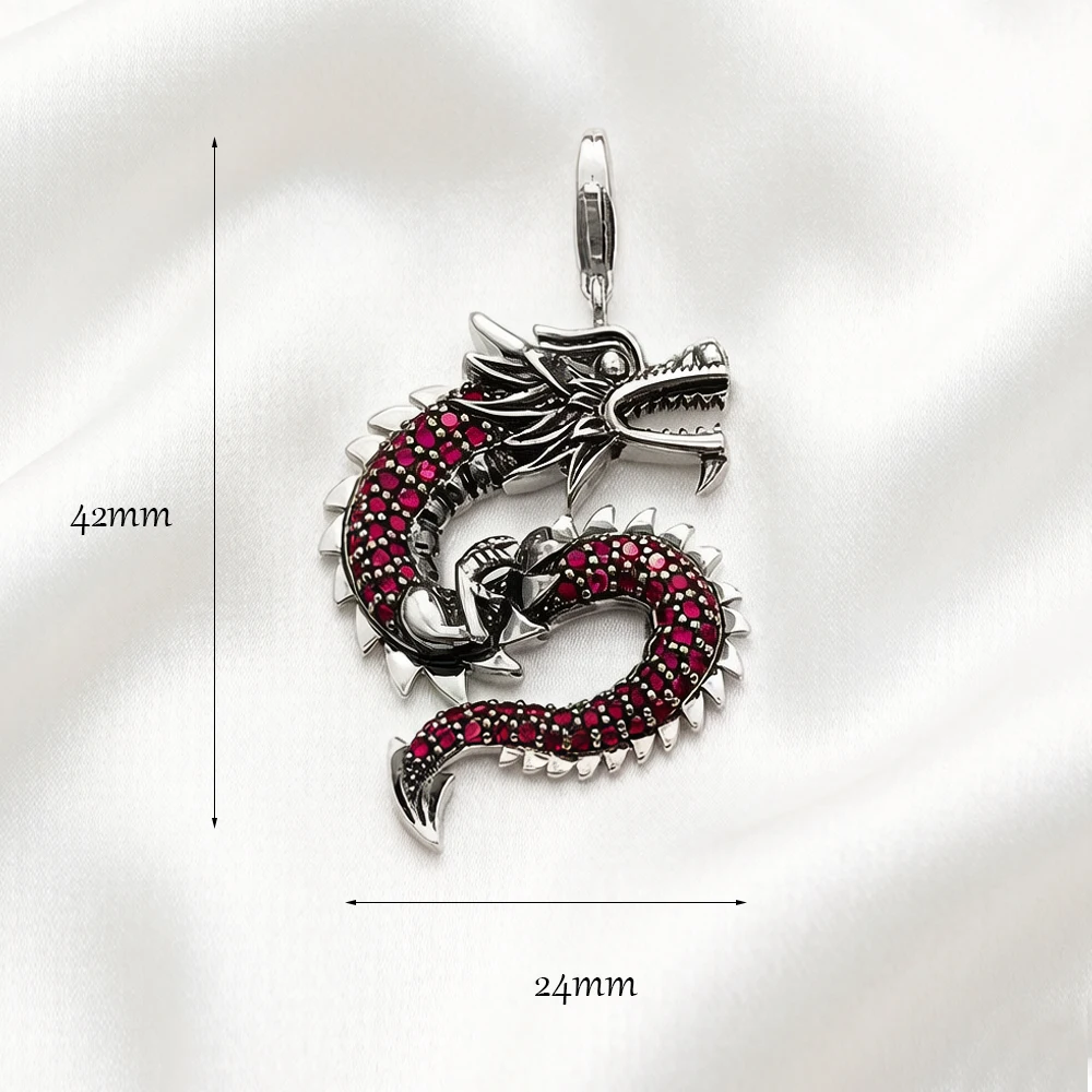 Pendant Red Dragon Winter 925 Sterling Silver Fashion Jewelry Europe Ethnic Trendy Accessories Gift For  Woman Men