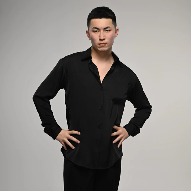 

Latin Dance Top For Men Long Sleeve Black Shirt Tango Performance Outfit Male Dancer Training Dancewear Line Dance Costume 3565