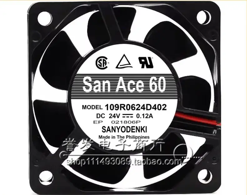 SANYO DENKI 109R0624D402 DC 24V 0.12A 60x60x25mm 2-Wire Server Cooling Fan