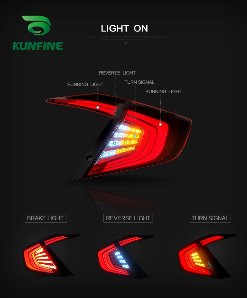 Car Tail Light Assembly For  Honda Civic 2016-2017 Brake Light With Turning Signal Light Car led Tail light