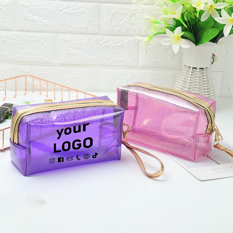 Laser cosmetic bag pvc transparent cosmetic bag toiletry bag multifunctional waterproof storage bag custom printed LOGO