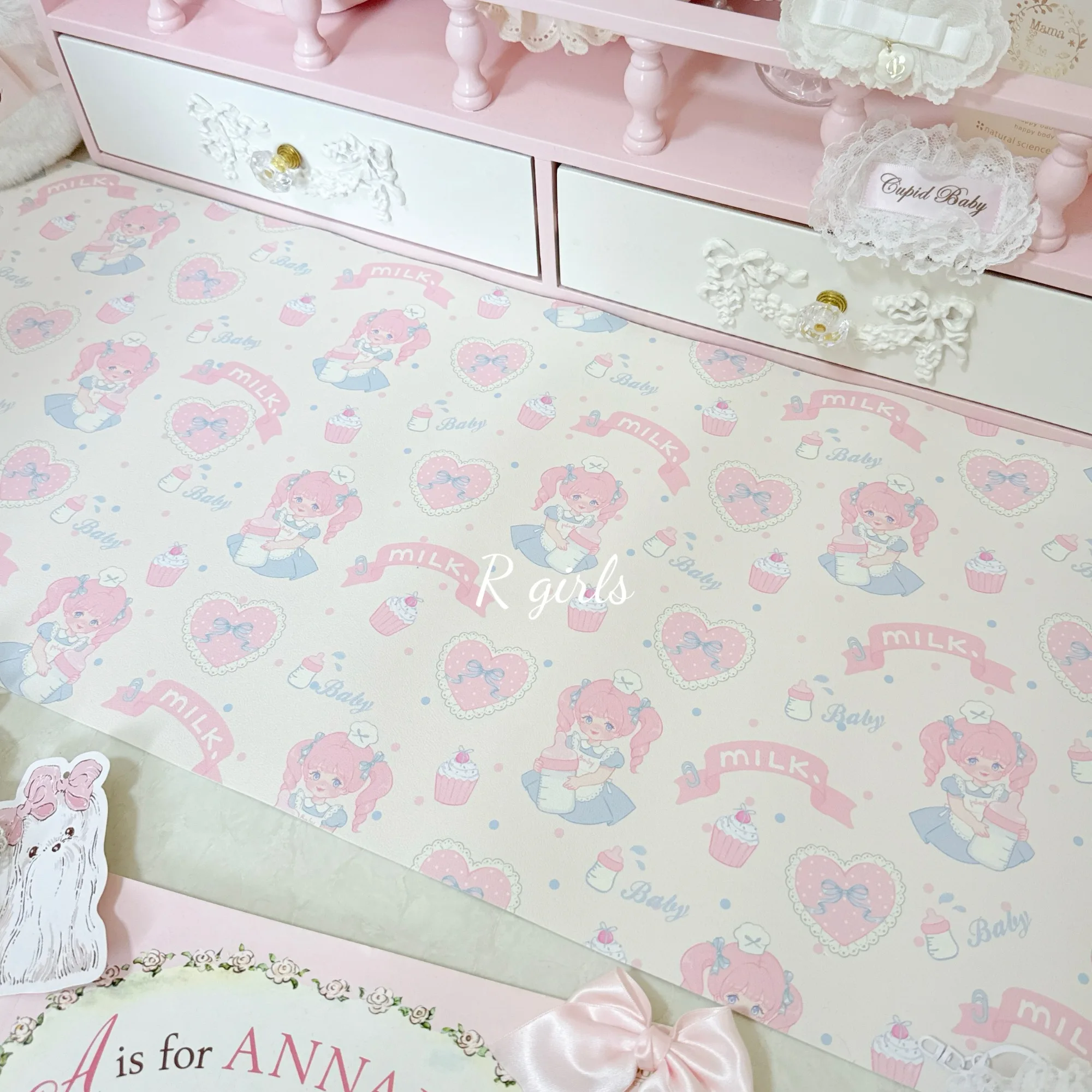 

New Original Cute Girl Leather Mouse Pad Student Dormitory Waterproof Non-Slip Pink Table Mat Office Study Computer Keyboard Pad