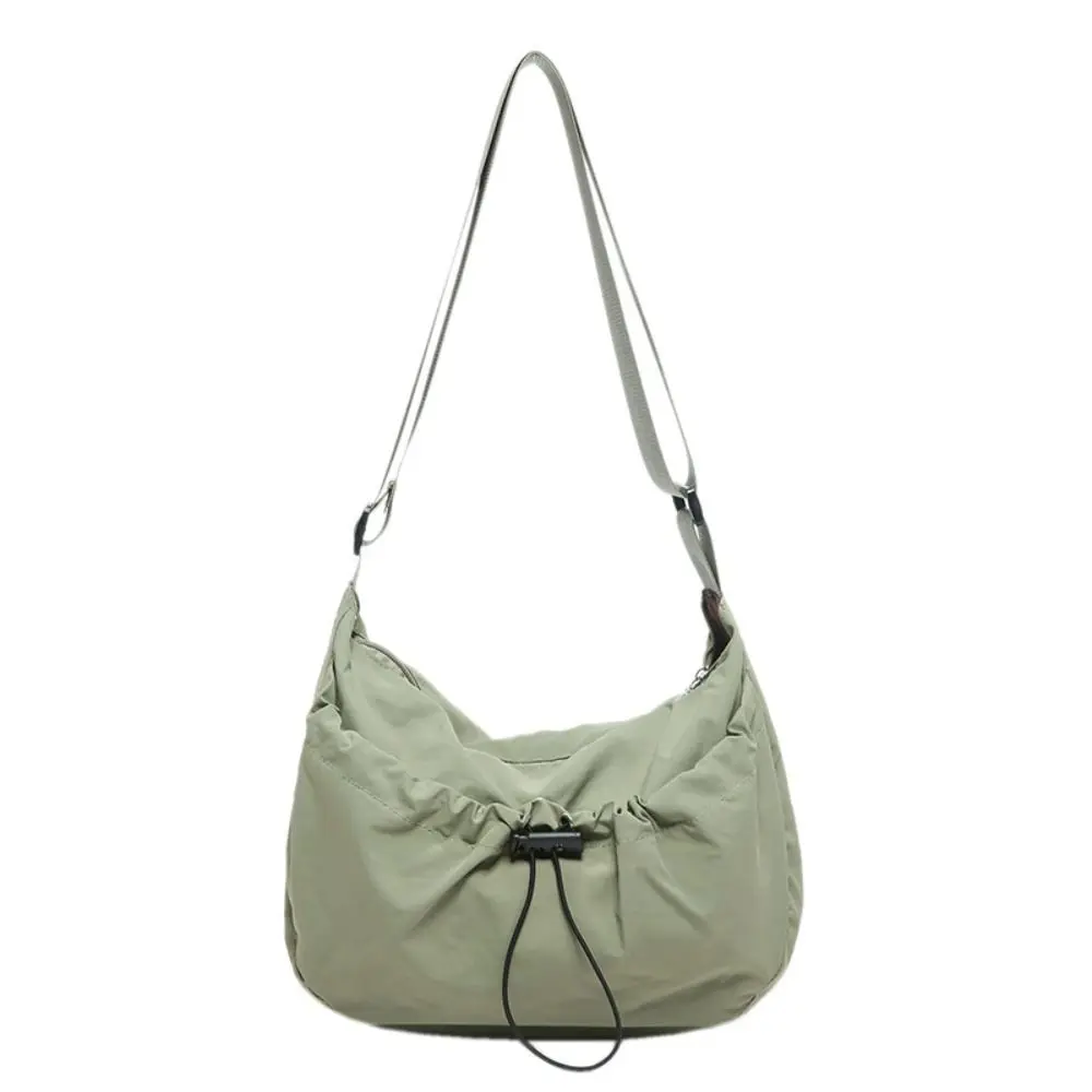 

Solid Color Nylon Shoulder Bag Korean Style Adjustable Shoulder Straps Drawstring Bucket Bag Tote Bag Large Capacity