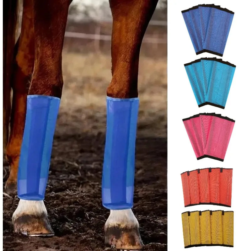 4 قطع من أحذية حماية ساق الحصان، أحذية طيران قابلة للتنفس تمنع لدغات، أغطية شبكية مريحة لركوب الخيل طوال اليوم والضرب، ركوب الخيل