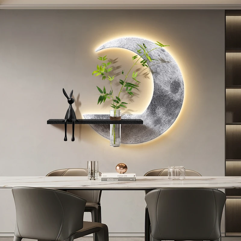 

High-end restaurant LED wall lights for hydroponic plants in the corridor leading to the end, moon-shaped dining table, entrance