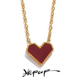 Yhpup Red Acrylic Heart Pendant Stainless Steel Romantic Necklace for Women Exquisite Trendy Jewelry 18K PVD Plated Wholesale