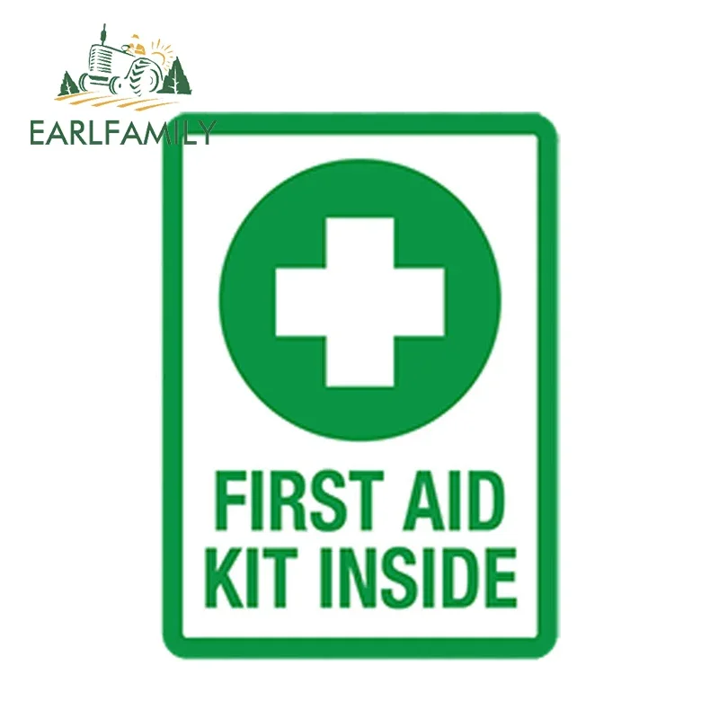 EARLFAMILY 13cm x 10cm Car Styling First Aid Kit Inside Vinyl Decal Emergency Rescue Self Adhesive Waterproof Car Stickers