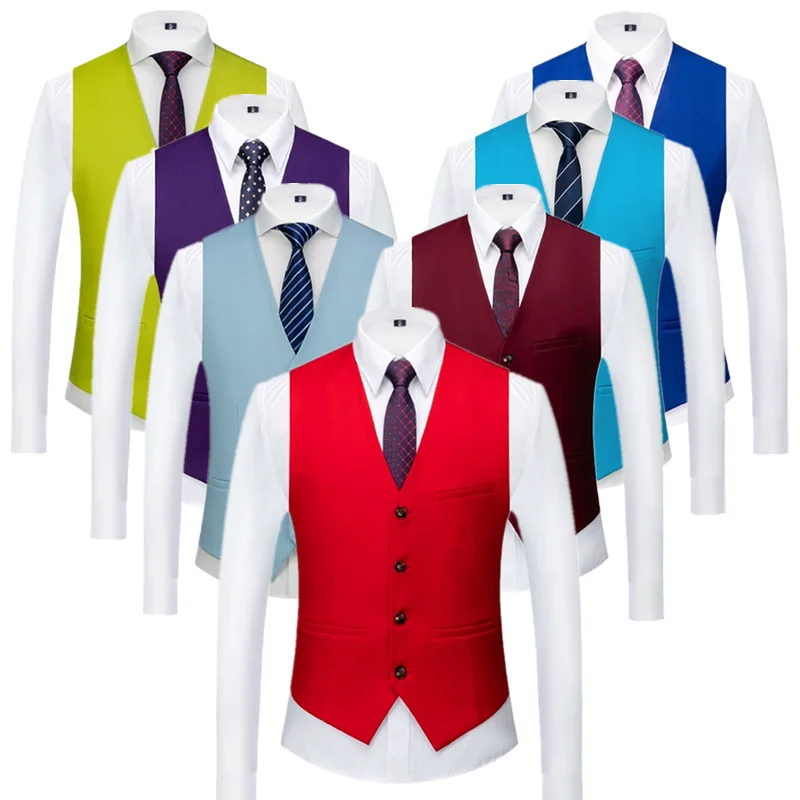 New Men's Pure Color Splicing Formal Suit Vest, Black / Wine Red / Navy Blue Male Business Banquet Loose Waistcoat