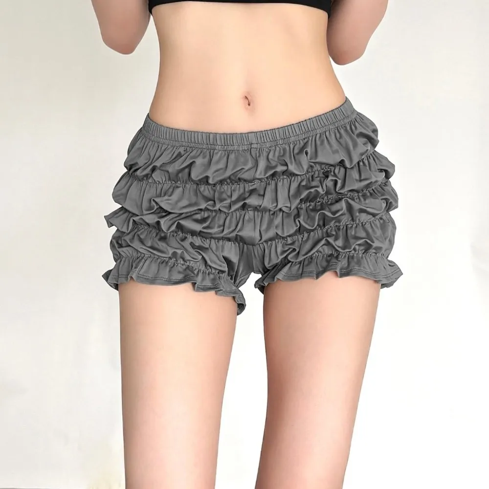 SylCue Ruffles Edge Design Mini Shorts Woman Summer Trend Low-Waist Skinny Stretch Street Versatile Style Ruched Elegant Bottoms