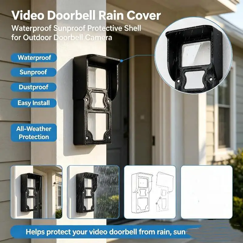 Doorbell Rain Cover Ring Doorbell Anti-Glare Cover PLA Doorbell Weather-Blocking Cover Protection For Most Doorbells