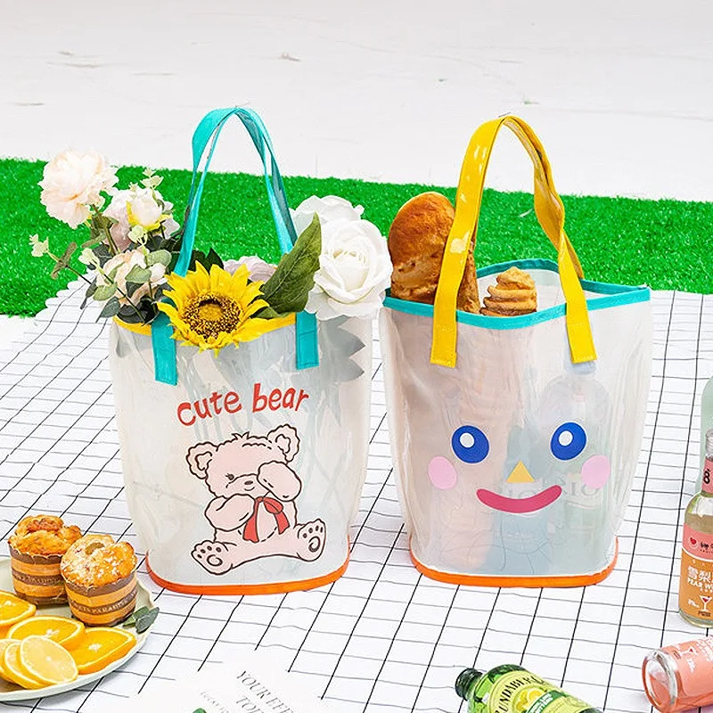 Cartoon PVC Beach Bag Transparent Swimming Fitness Bag Portable Shopping Bag Children's Toy Storage Bag