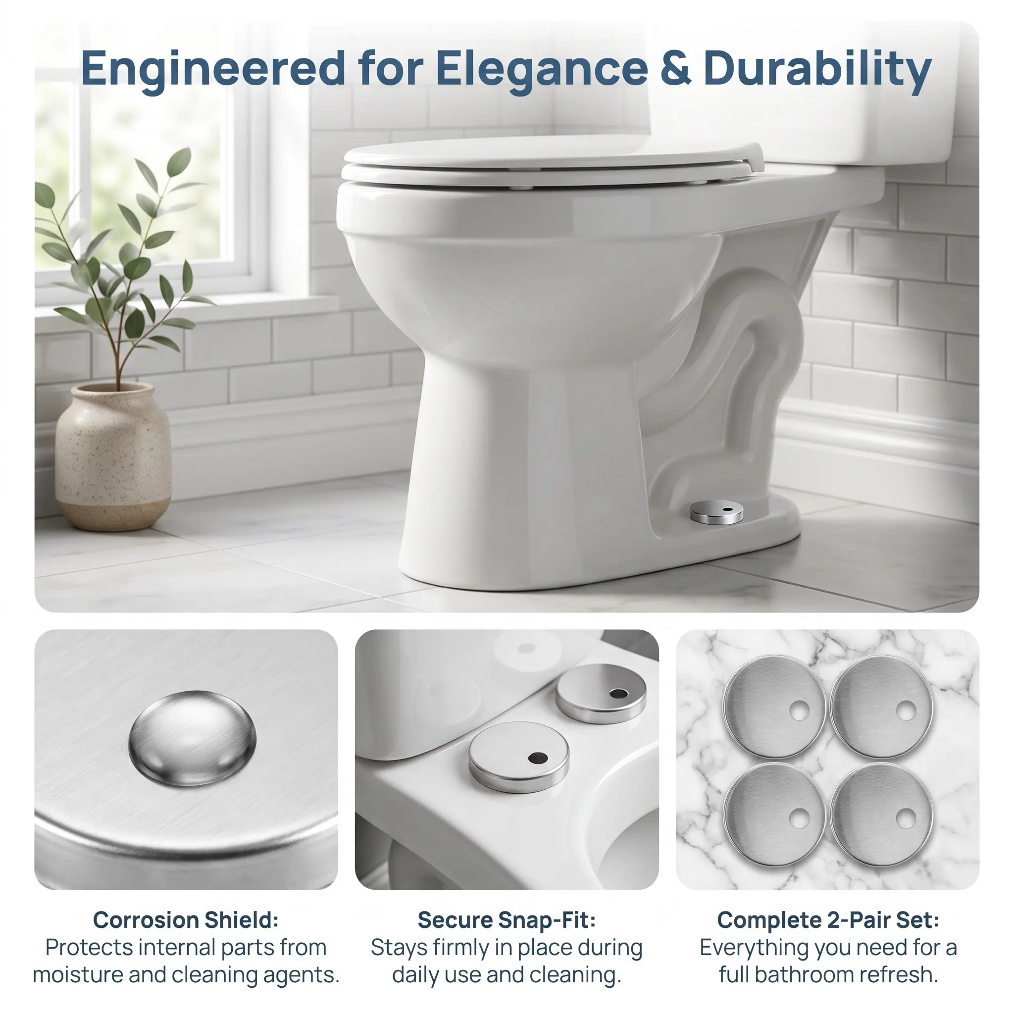 2 Pairs Bathroom Toilet Bolt Cover Metal Round Cap Practical Decorative Screw Caps Covers for Toilets