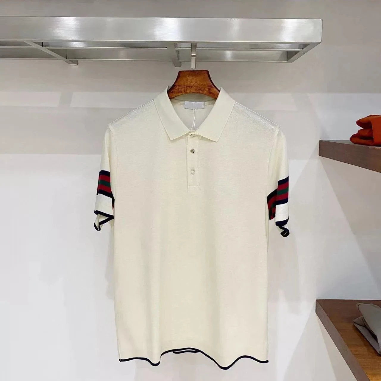 Italy BC autumn and winter new fashion embroidery business casual lapel polo shirt contrasting color short sleeve tide