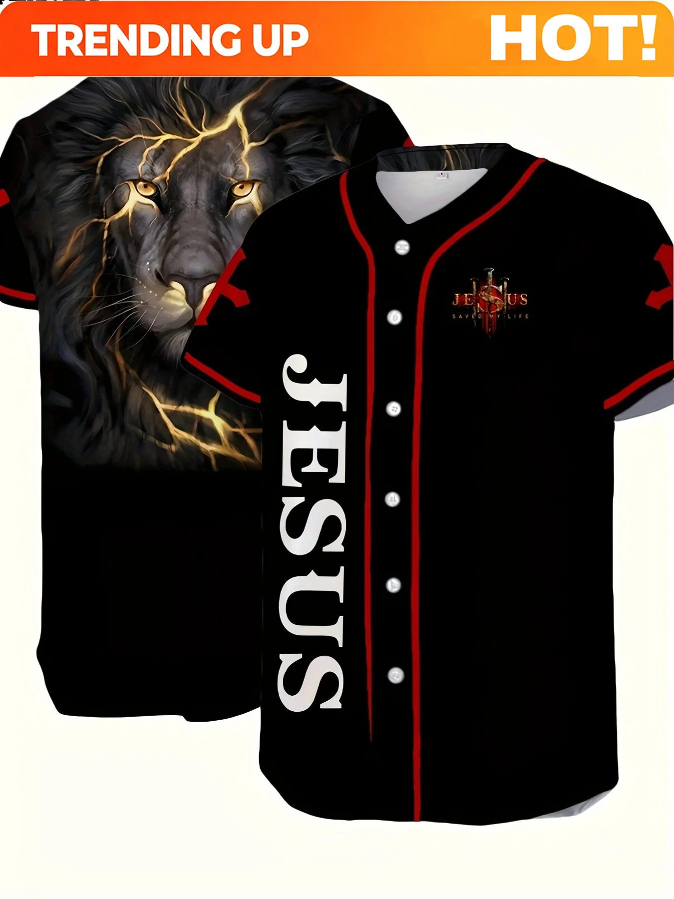 Men's Baseball Jersey Judah Lion Letter Print Short Sleeve Shirt Breathable Polyester Red Ruffle Hem Casual Church Style Sport
