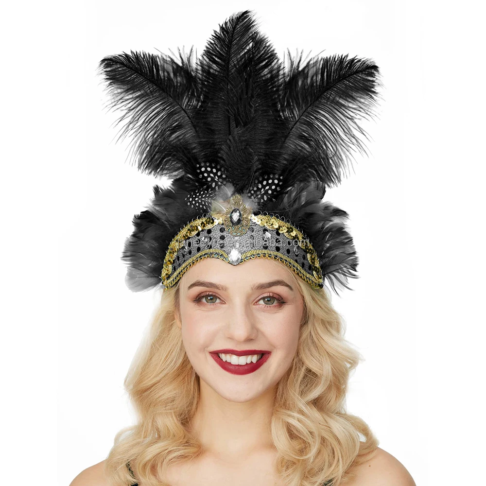 Wholesale Carnival Feather Headpiece Showgirl Headband Mardi Headpiece for Venice Hawaii Halloween