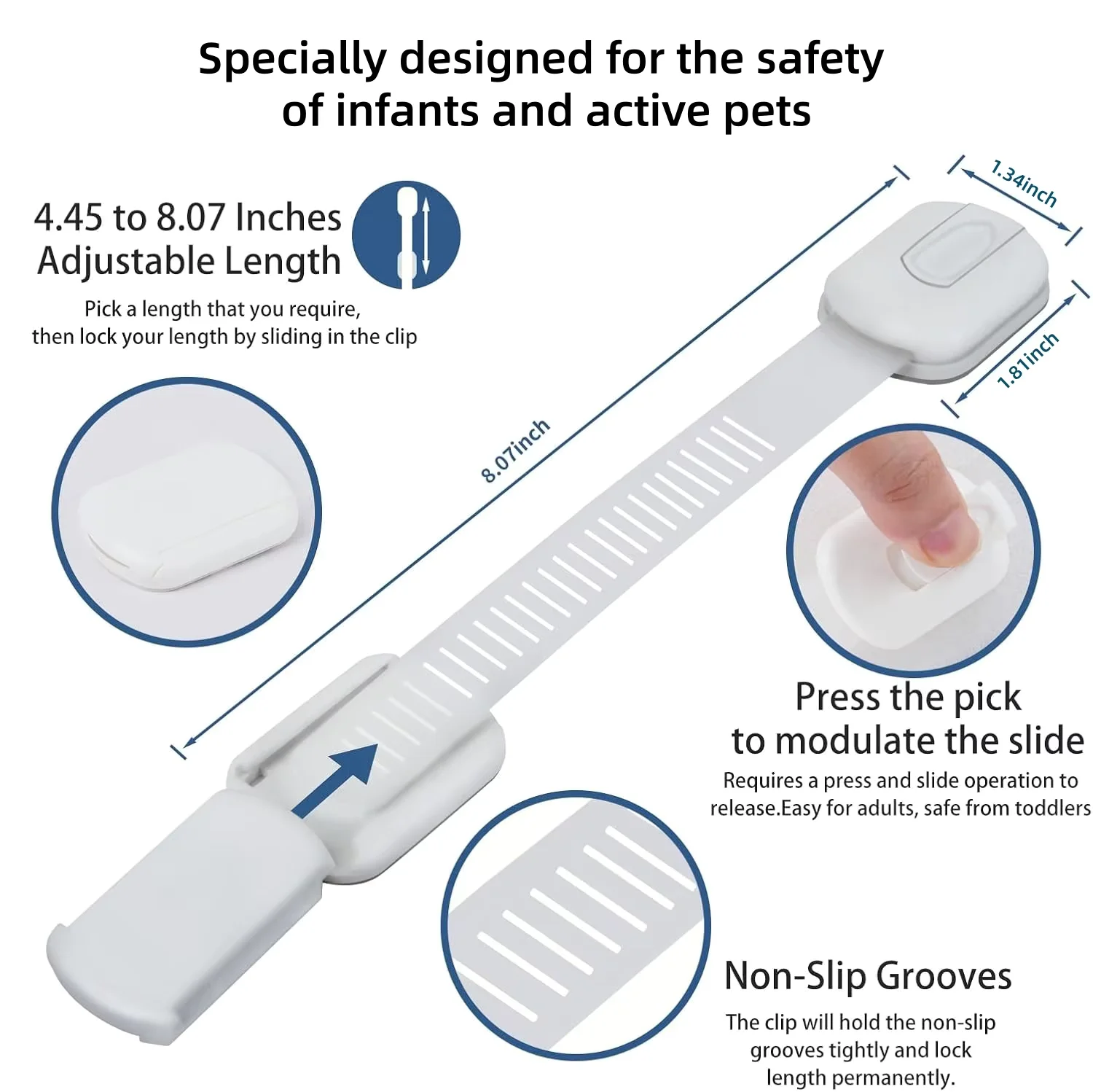 Child safety lock, suitable for baby locks on cabinets and drawers, bathrooms, refrigerators, etc., no drilling required, white